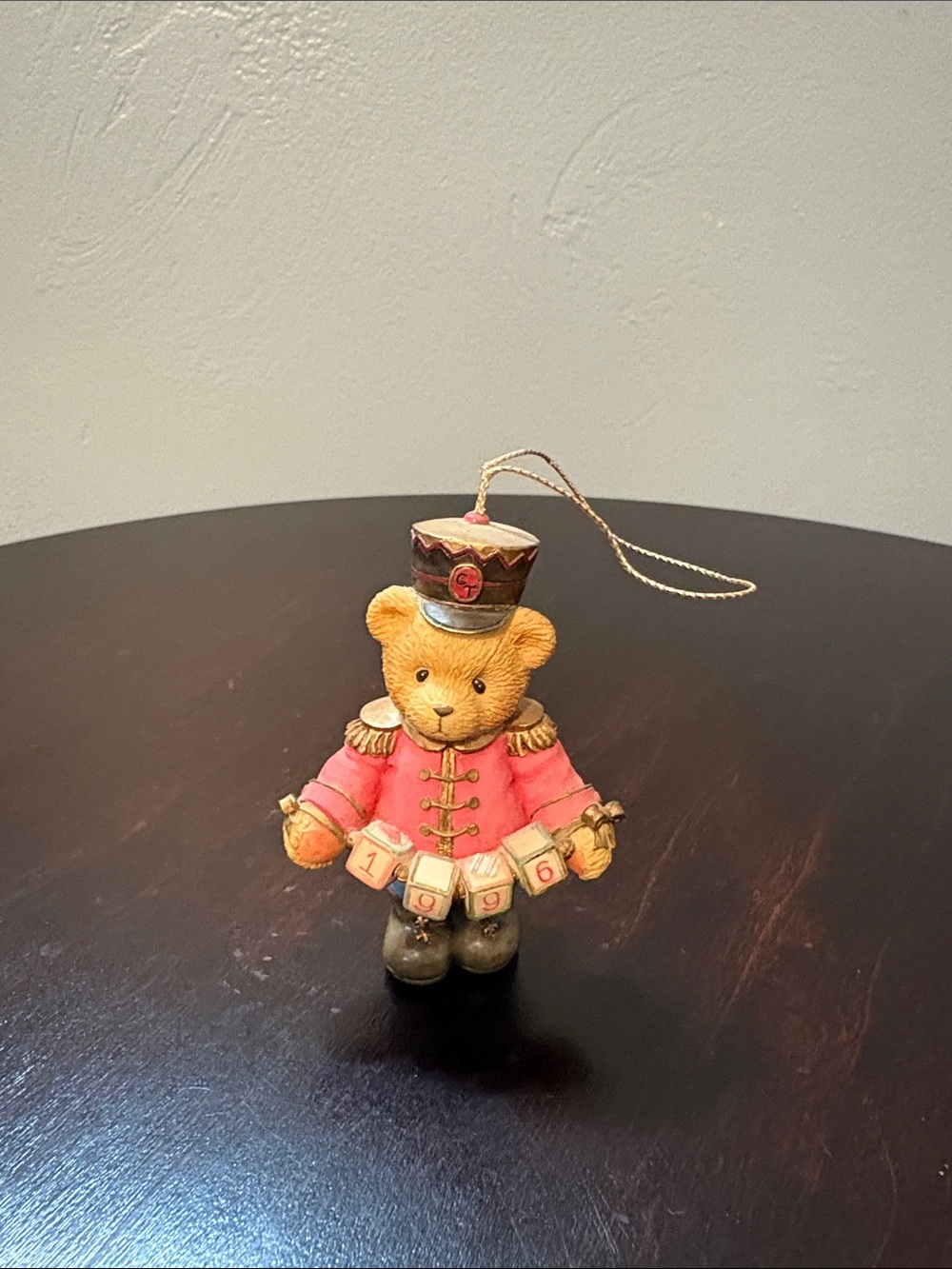 1996 Cherished Teddies Bear Soldier Ornament in Red and Brown